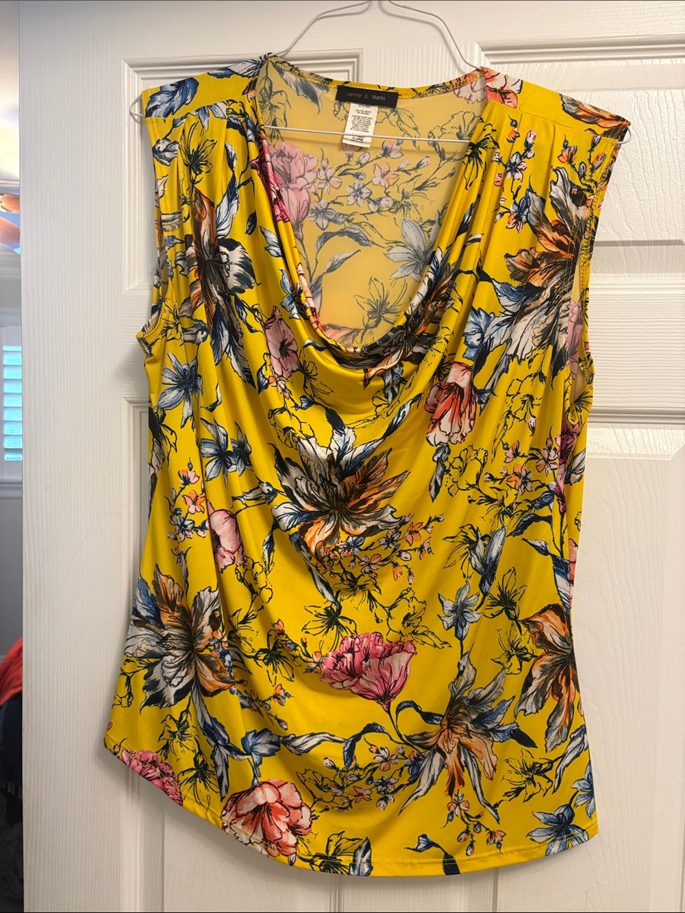 Sleeveless Floral Cowl Neck Top - Yellow